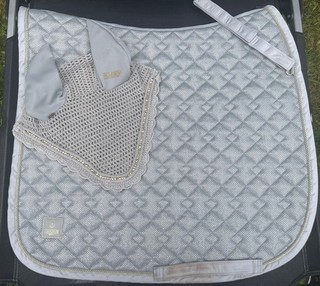 Eskadron Schabracke mit Fliegenohren Dressur DL Glitter Mesh Sea Salt
