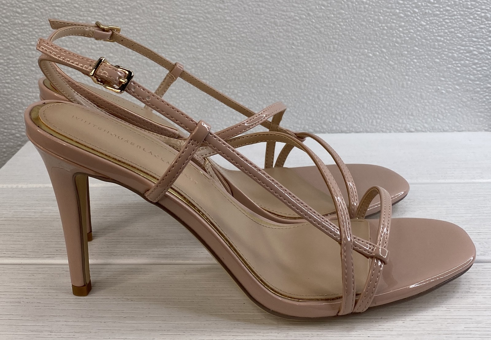 White House Black Market Strappy Heel Women's 8 Antique Blush Patent Leather