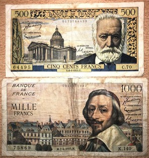 1955 500 francs Victor Hugo 1000 francs Richelieu