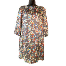 Whimsical GoGo Style Mini Trapeze Dress Floral Print 3/4 Sleeve Dress Medium