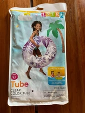 Intex Clear Color Tube Inflatable Swimming Pool Float Raft Purple Flower Design
