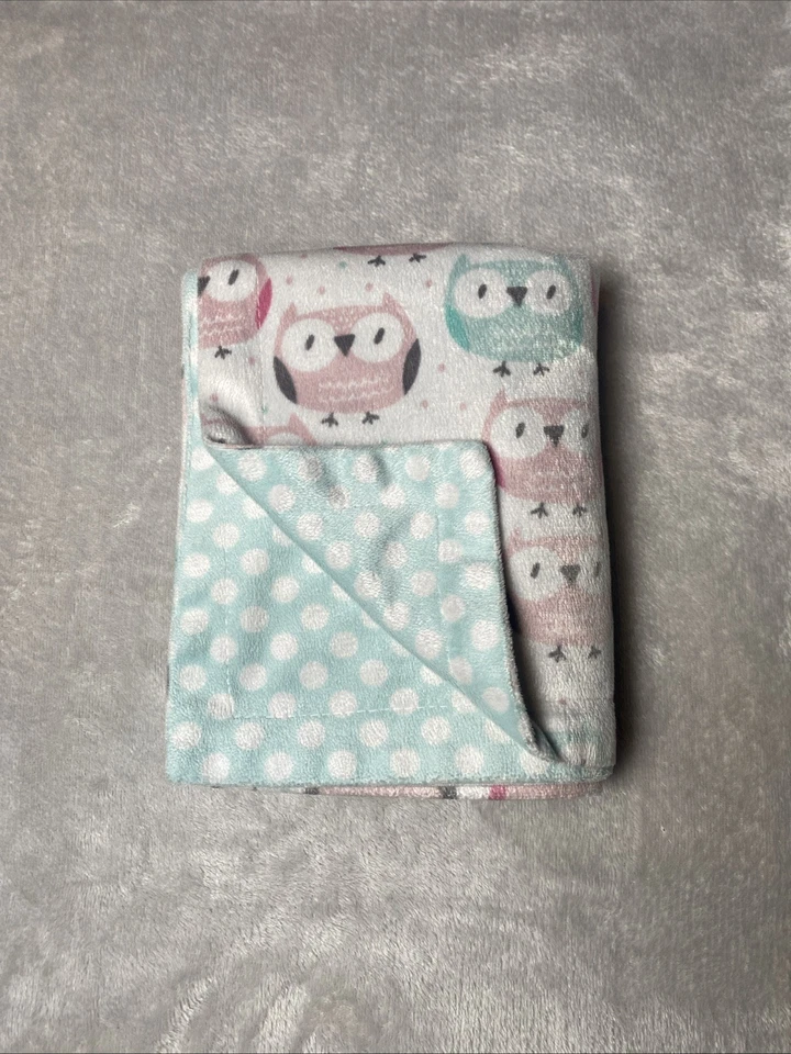 Manta Bebé Búhos Rosa Teal Pájaros Reversible Lunares Círculo Suave Lovey 30"x40" Foto 2 de 4