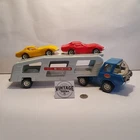 Vintage Tonka Toy. SuperThrust Car Transporter plus 2 corvette cars. 1970's.
