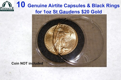 #ad #ad 10 Genuine Airtite Coin Capsule amp; 34mm Black Rings for 1oz St Gaudens $20 Gold $13.95