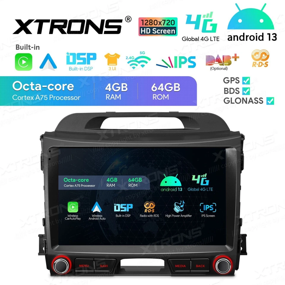 AUTORADIO ANDROID 13 4/64GB STEREO AUTO KIA SPORTAGE SERIE3 2010-2015 NAVI GPS - Immagine 4 di 4