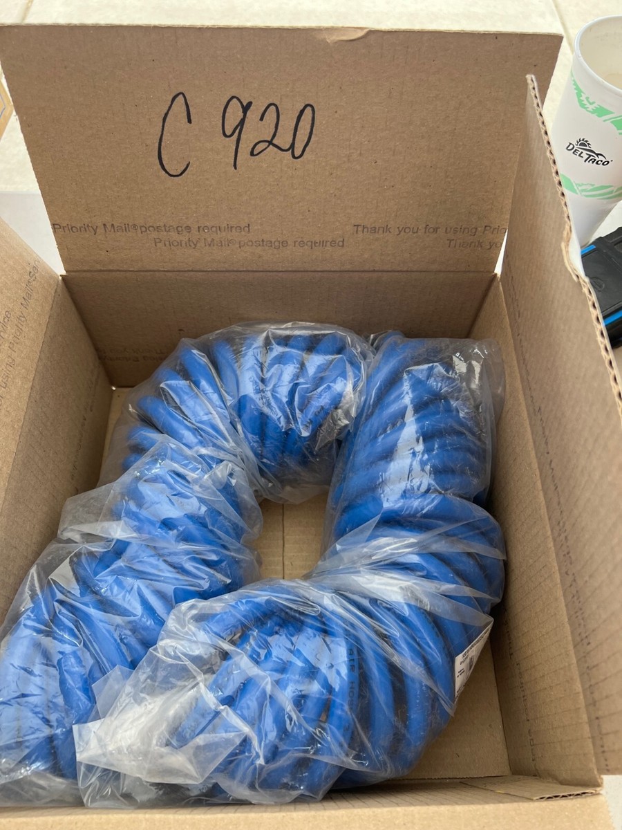 Steelman 50041-IND 25-ft Coiled 3/8-in Air Hose – 1/4-in NPT Brass Fittings, Blue, Industrial Grade