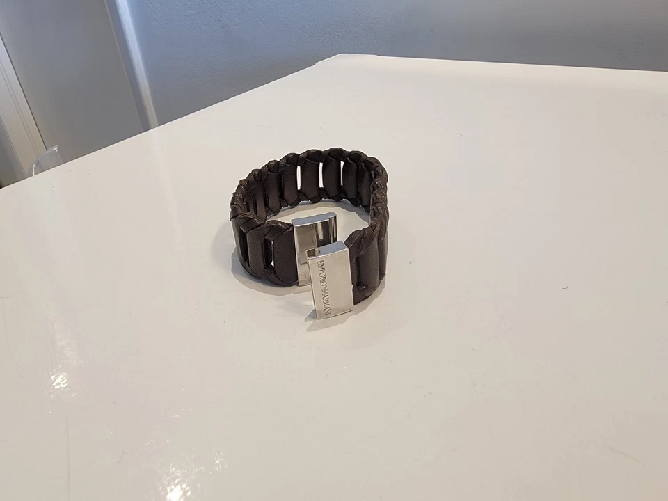 PULSERA EMPORIO ARMANI Marrón CUERO TRENZADO PLATA CIERRE Foto 2 de 4