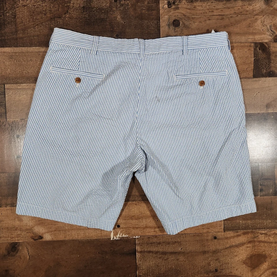 Pantalones Cortos Brooks Brothers Para Hombres Seersucker 36 Azul Blanco 9" Entrepierna Cremallera Foto 2 de 4