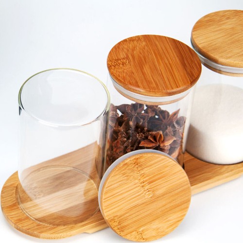 Seasoning Bottle Storage Tank Bamboo Food Containers Glass with Lids - Picture 12 of 12