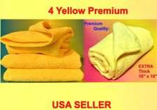 4 YELLOW PREMIUM MICROFIBER CLEANING WASH CLOTH TOWEL 16x16" WINDOW MIRROR GLASS