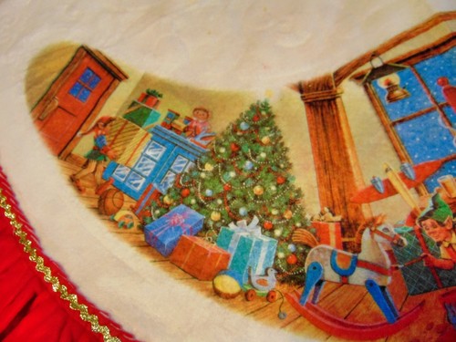 Vintage Christmas Felt Tree Skirt Santa Elves 41" Santa's Best Fireplace Ruffle - Picture 5 of 6