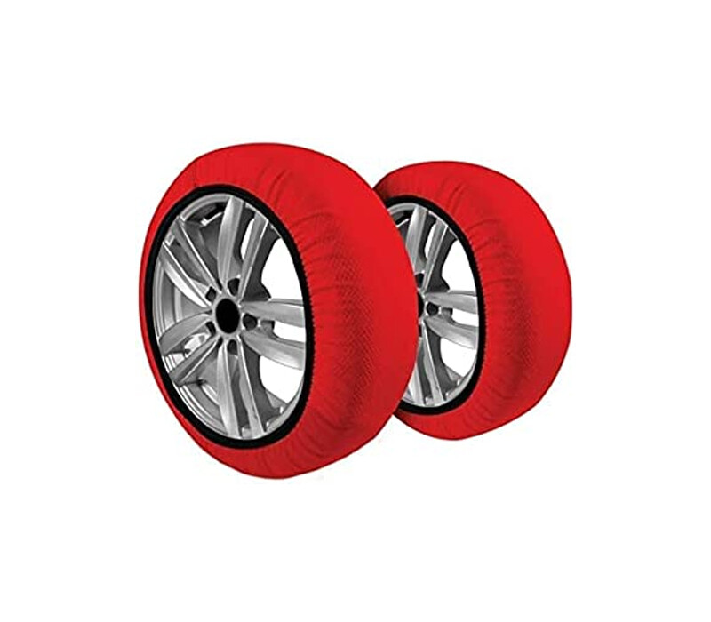 Calze Da Neve TG L – Antislittamento Per Auto, SUV E Furgoni, Omologate EN 16662-1, Montaggio Rapido, Con Borsa E Guanti, Rosse O Nere