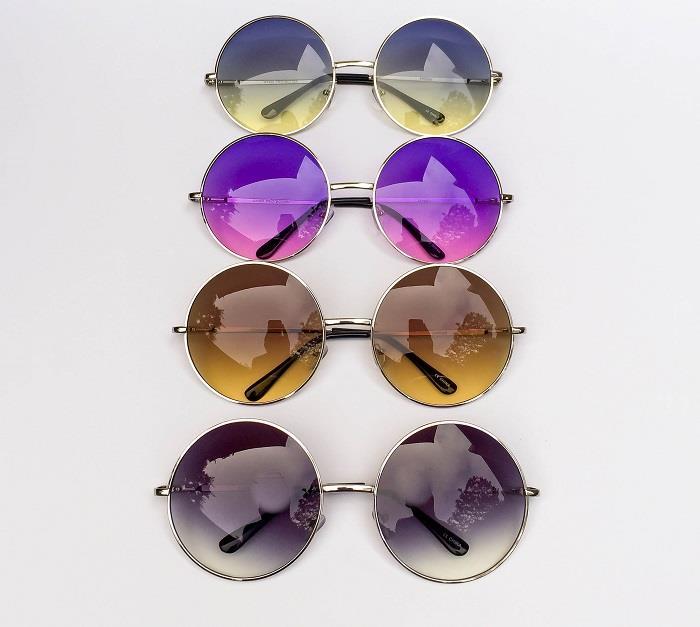 Large round metal frame Boho ombre sunglasses 70s Oversized XL Round BOHO Thin Metal Clear Lens Women  main image 4