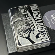Zippo Black Lagoon Revy Bullet Marks Lighter Etching Silver Brass Japan Anime