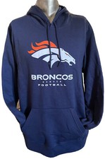 NFL Denver Broncos Football Team Blue Fleece Pullover Hoodie Sz Large New
