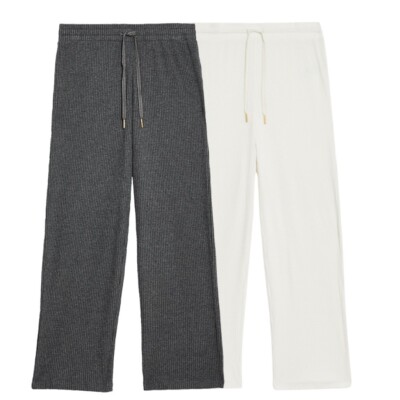 EX M&S Unterteil Kuschel Waffel Damen Hose Lounge PJ Jogginghose Rippstrick Struktur