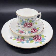 Vintage Crown Staffordshire Mandarin Floral Tea Trio Set Cup Saucer Salad Plate