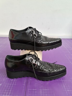 Dsquared2 Black Leather Woven Lace Up Platform Derby Herrenschuhe schwarz (UR)