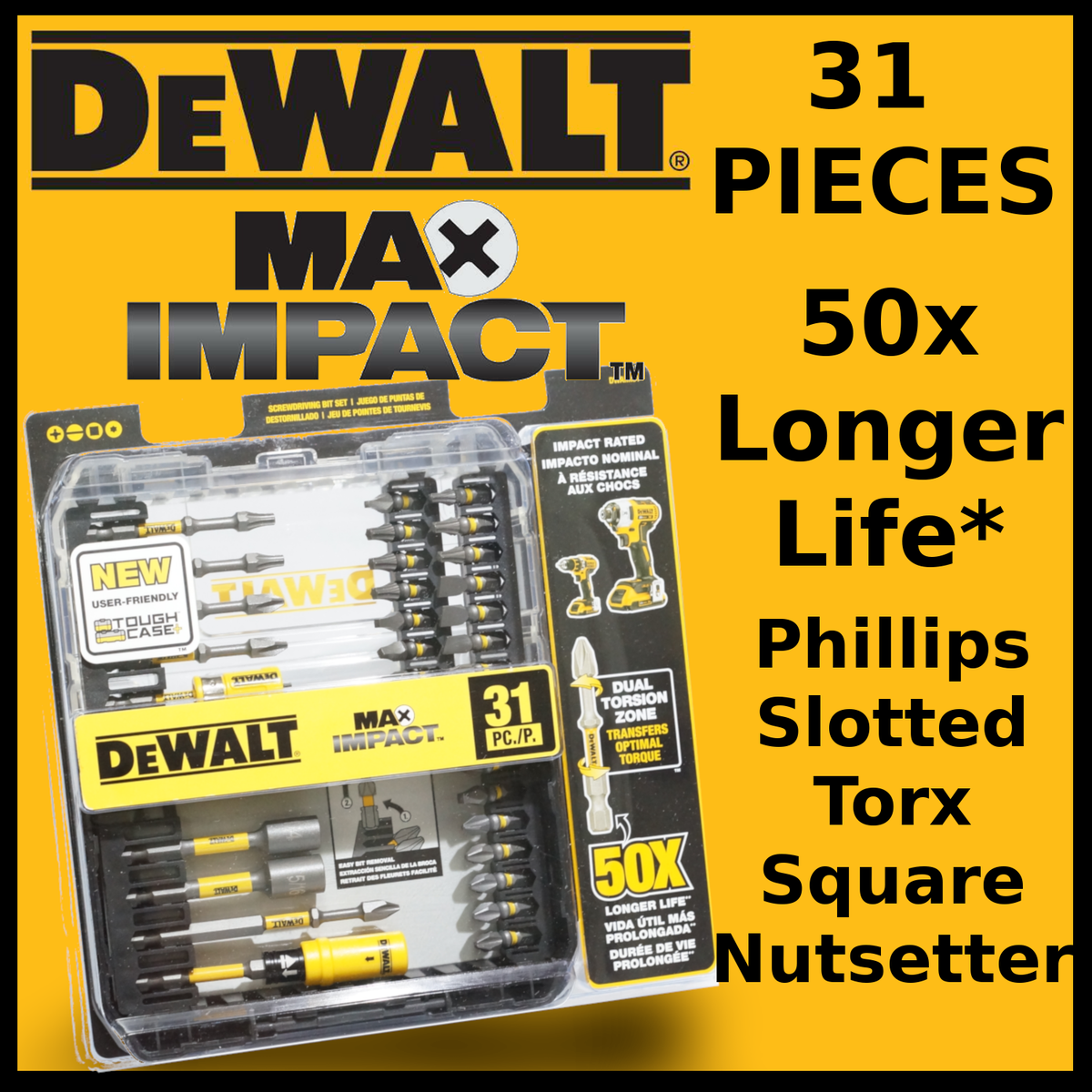 DeWALT Max Impact 31 PC SCREWDRIVING BIT SET Magnetic Screw Holder