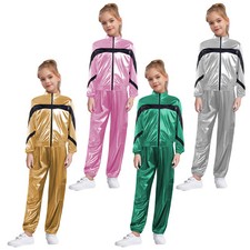 Kids Girls Set Zipper Outfits Hip-Hop Suit Dance Long Sleeve Performance Sports