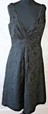 NEW KALINKA NEW YORK Dress Damask *Plunge V-Neck A-Line Front Pleat Black US10/L