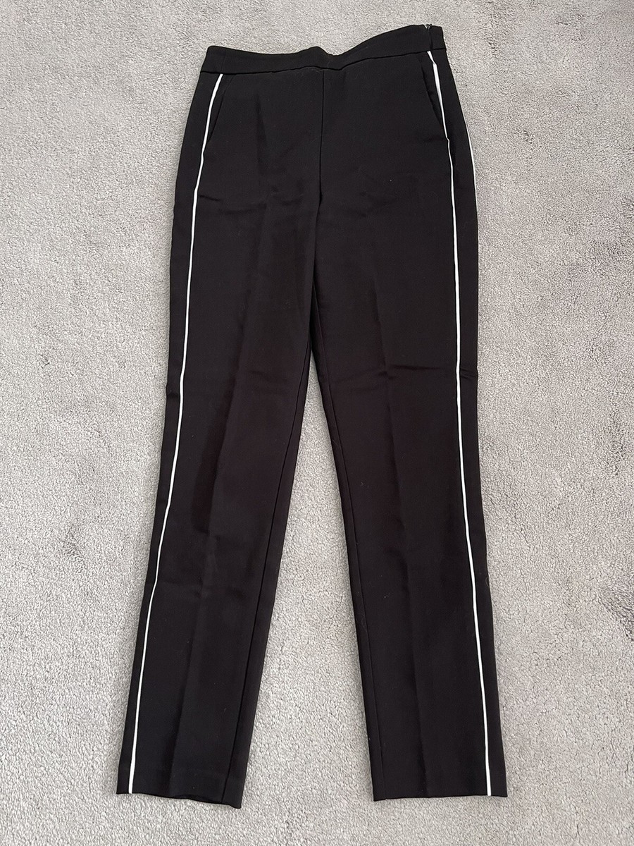 Zara Basic Black Trousers With double White Side Stripes and zip Womens