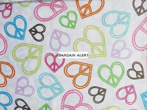 Storehouse Size Full 4pc Sheet Set Peace Sign Peace Hearts Pink Purple Lime Blue - Picture 3 of 3