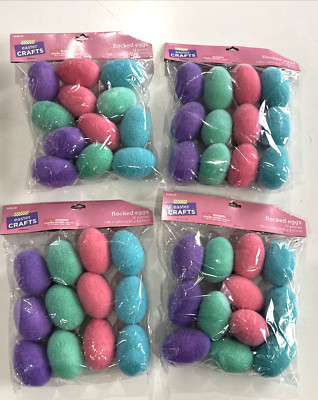 48 Flocked Easter Eggs Crafts Vase Bowl Filler Home Decor Bright Colors NEW
