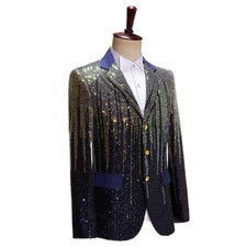 Mens Sequin Glitter Suit Blazer Lapel Jacket Slim Showman Wedding Evening Dinner