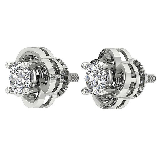 Lab Grown Round Diamond Solitaire Studs Earrings VS1 F 0.50 Carat 14K Solid Gold - Picture 6 of 9