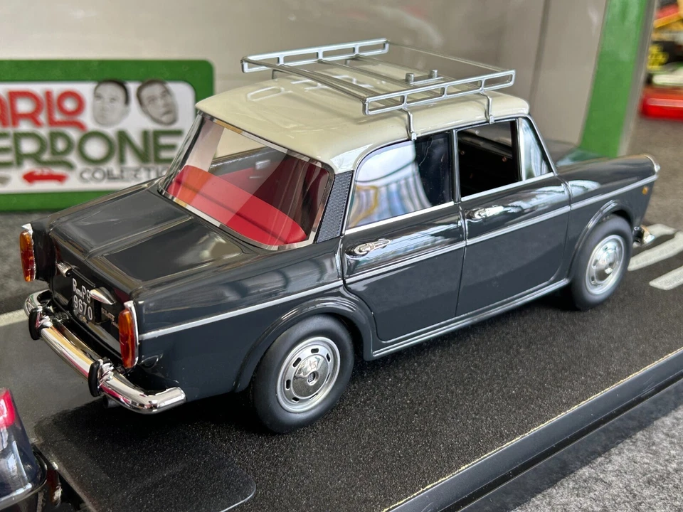 Hot 1/18 Fiat 1100D 1981 movie version with doll Mimmo car model black and white - Image 3 of 4