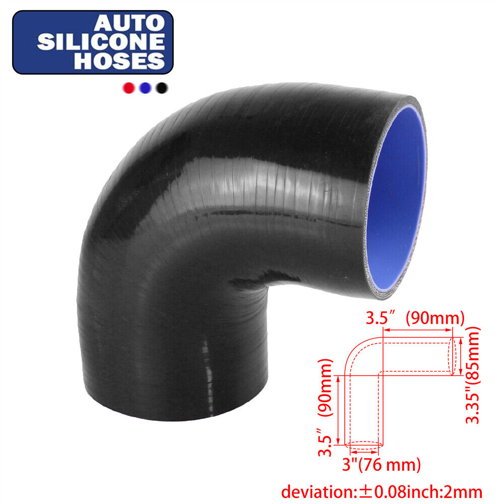 3inch/76mm ID 90 Degree Elbow Silicone Pipe Turbo Hose Black