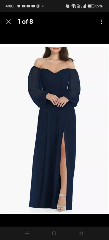 Dessy Collection Convertible Neck Long Sleeve Chiffon Gown 3104 Midnight Blue 16 - Image 2 of 4