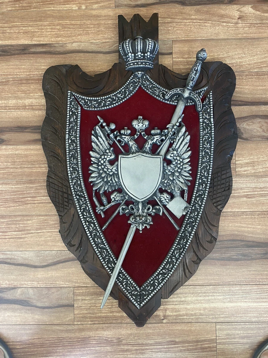 Vtg Wood Metal Medieval Knight Shield Crest Wall Code of Arm Art Stage Prop  HUGE | eBay