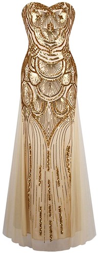 Abito Vestito Lungo Donna Sera Cerimonia Elegante Paillettes Strass Oro  Natale | eBay