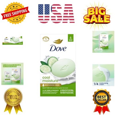 Dove Beauty Bar Soap Cool Moisture Cucumber & Green Tea Scent, 6 Bars for Ref...