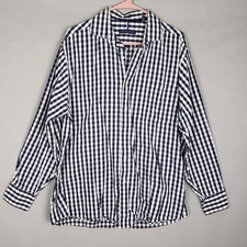 Tommy Hilfiger Sz L Long Sleeve Dress Shirt Navy Blue Gingham Checkered Classic