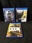 Lot of 3 PlayStation 4 Games DOOM, Dying Light, Uncharted 4 PS4