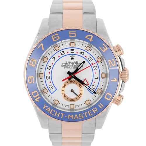 Rolex Yacht-Master II 44mm BLUE HANDS Two-Tone 18K Rose Gold Steel 116681 Watch