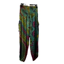 Happy Color Happycolor Tie Dye Hippie Boho Palazzo Harem Pull On Pants OS Green