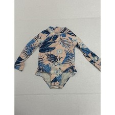 Tommy Bahama Girls Rashguard Swimsuit Tropical Long Sleeve Ruffle Snap Bottom