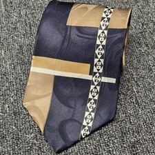 Requirements Tie Navy Blue Gold Tan Abstract 100 Silk Made in USA Men  s Necktie