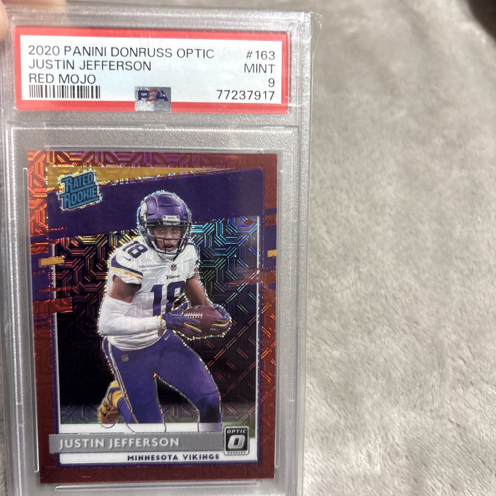 Justin Jefferson 2020 Donruss Optic Red Mojo #163 RC Rookie MINT PSA 9 Vikings