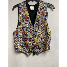 Looney Tunes Mens Vest black OS 1994 Vtg silky polyester Taz Tweety characters