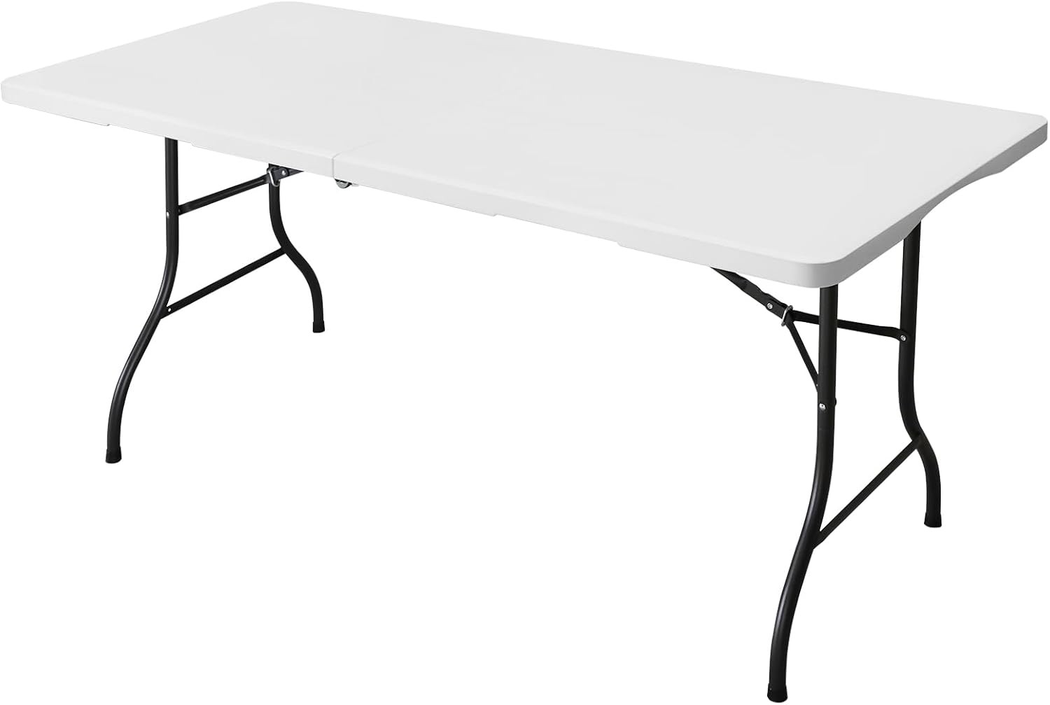 6ft Folding Table, Portable Heavy Duty Plastic Fold-in-Half Utility Table for I