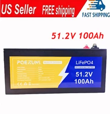 POERUNI 51.2V 100Ah LiFePO4 Backup Battery with BMS - For Solar/RV/Golf Carts