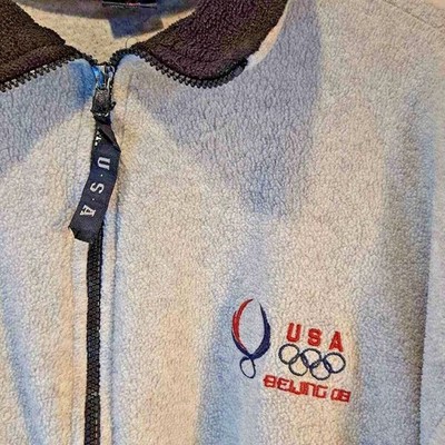 USA Olympics Beijing 2008 Men's Fleece Jacket Gray Zip Mock Neck Long Sleeve XL