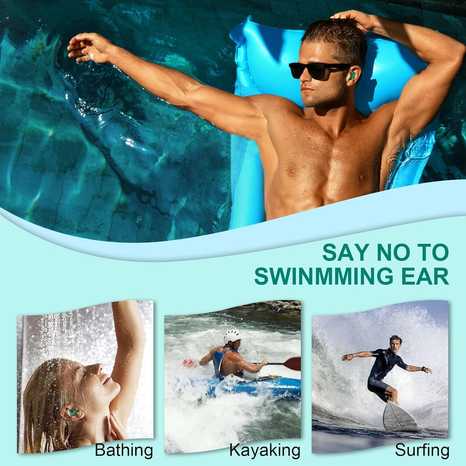 Swimming Ear Plugs for Adults,3 Pairs Waterproof Reusable Silicone Swim Earplugs