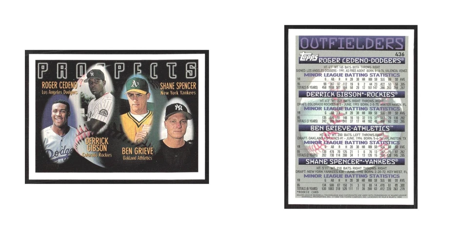 1996 Topps Roger Cedeno/DerrickGibson/Ben Grieve/Shane Spencer #436 - Image 3 of 3