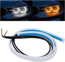 2PCS Car Headlight LED Strip Light, 24" Flexible Dual Color Turn Signal Light St